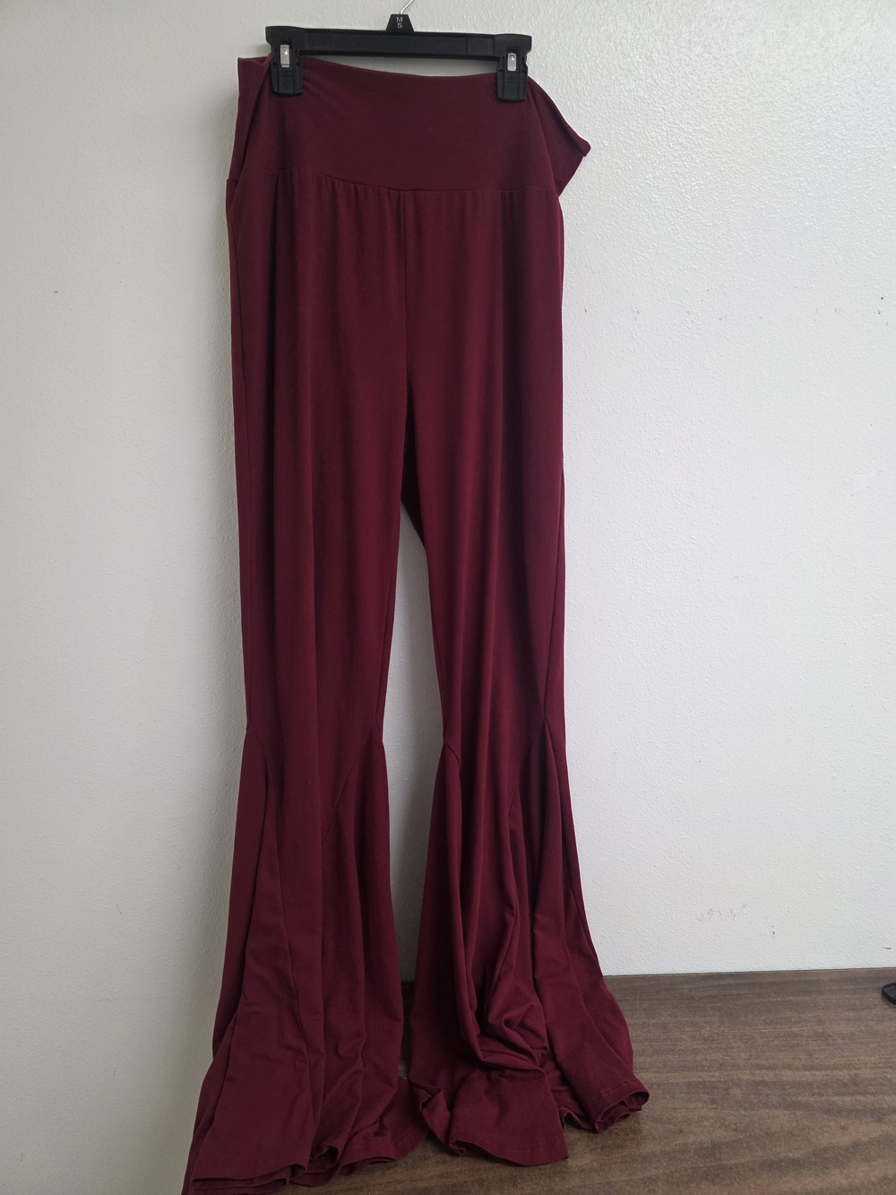 High-Waist Wine Red Flared Palazzo Pants (0701)
